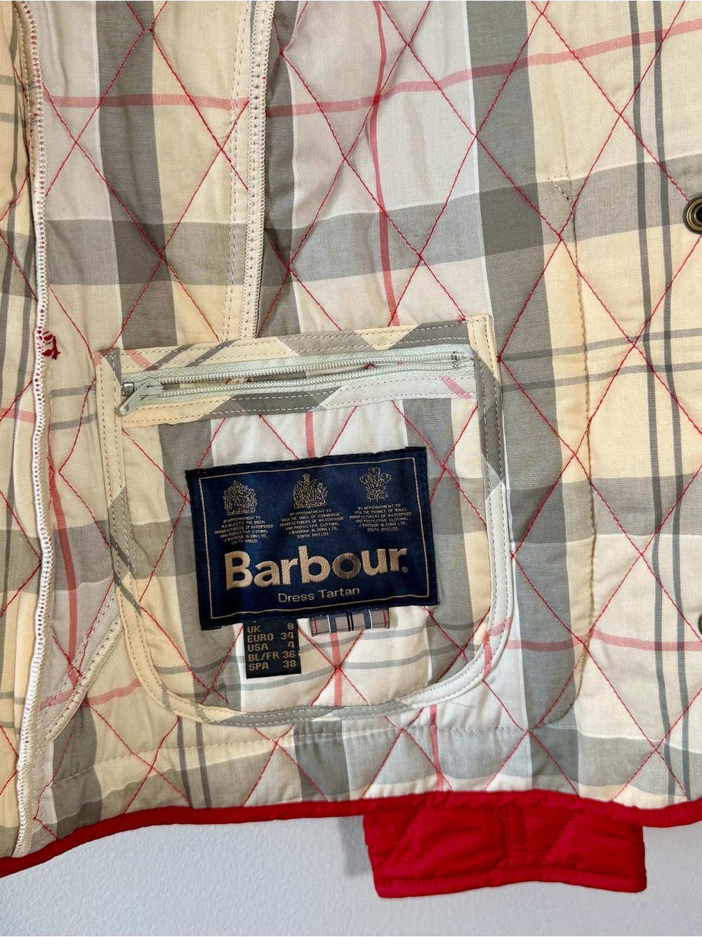 Barbour Red Quilted Puffer Jacket with Tan Corduroy Collar - NWOT - Picture 4 of 4